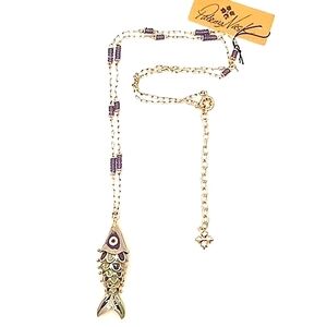 Womens Patricia Nash Purple And Green Large Moving Fish Charm Necklace